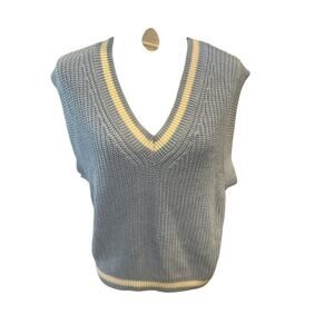 Gray and Cream Women's Sweater Vest